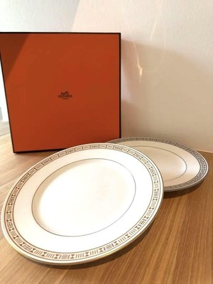 Hermes Dessertteller Egee Soleil/Lune Weißgold Geschirr Schale 2 Set Auth Neu