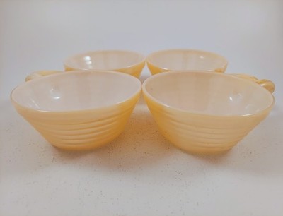 4 Fire King Peach Luster Copper Tint Ovenware Beehive Soup Bowls w/ Handles NEW