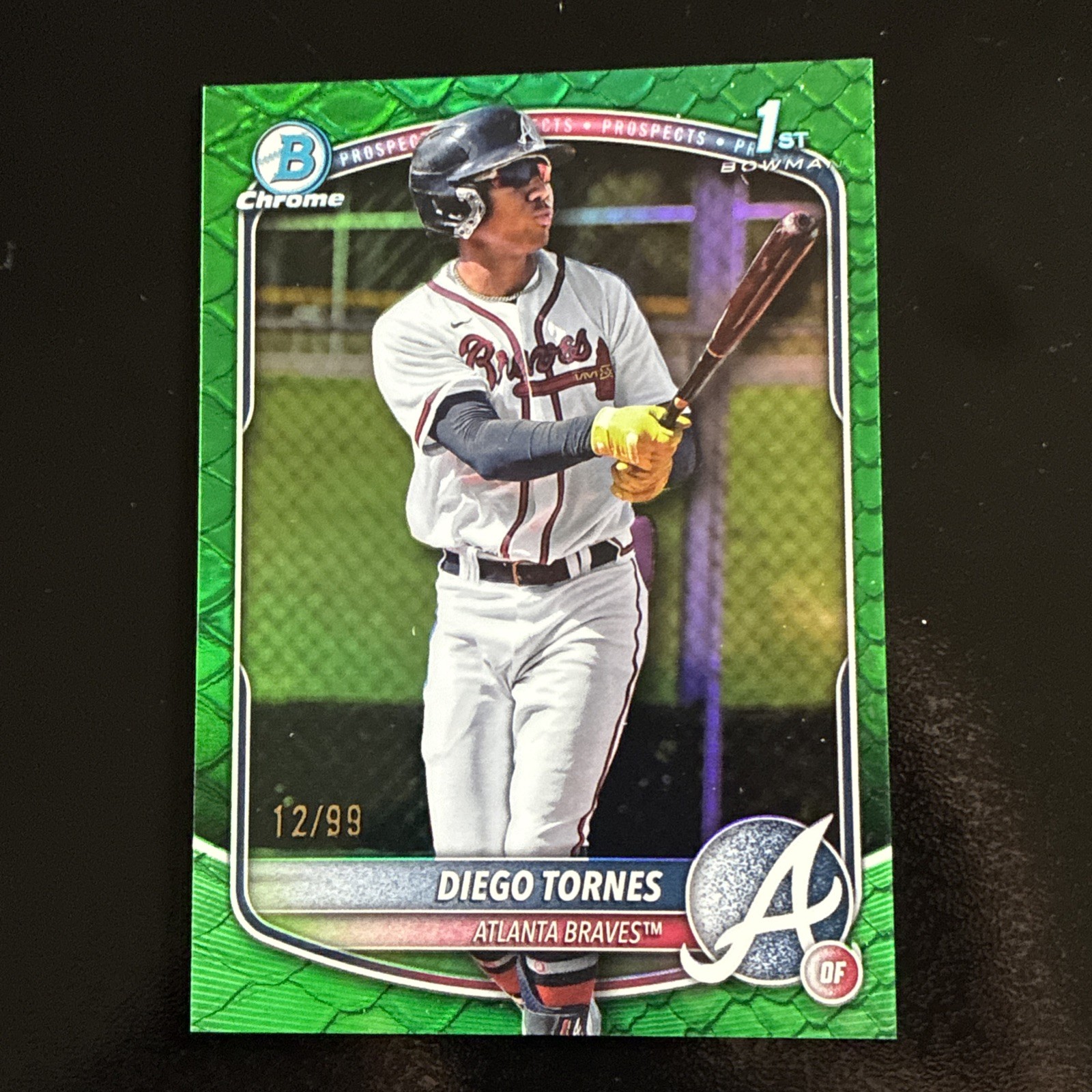 Diego Tornes Green #12/99 Reptilian Refractor 2025 Bowman Chrome 1st Braves