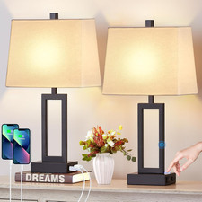 Dimmable Touch Control Table Lamps Set of 2 with USB Ports  AC Outlet