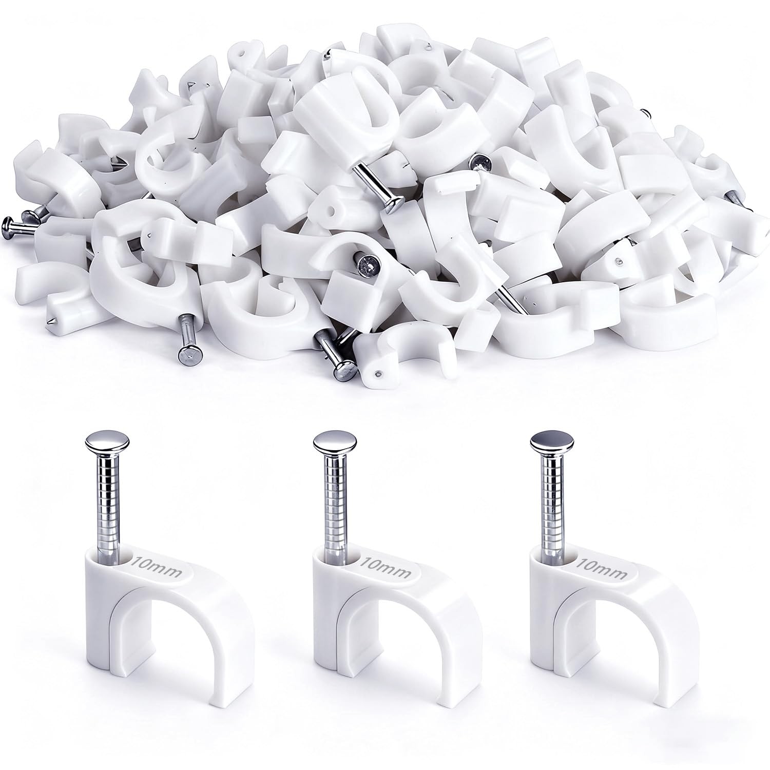 100PCS Cable Staples,10mm Clips White,Cable Wire 10mm, 100Pcs 10mm