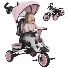 6 in 1 Kids Tricycle with Adjustable Push Handle for 1-5 Years, Pink