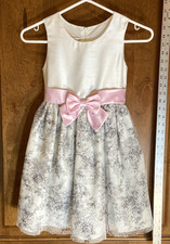Bonnie Jean Fancy White Pink and Black Flowers Girls Size 7 Dress