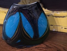 MCM Vintage Black Swirl Art Glass Vase Handblown Blue