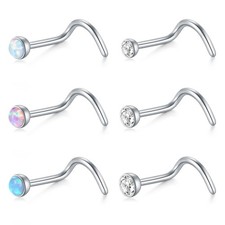 6er Set Nasenpiercings 20g 0,8mm L-Form Edelstahl Opal...