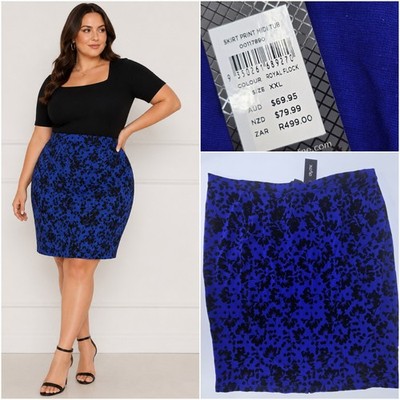 CITY CHIC Size XXL Midi Tube Skirt Royal Flock BNWT RRP $69.95