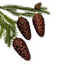Brown Pinecone Glass Ornament Set of 3 Handmade Christmas Tree Decoration