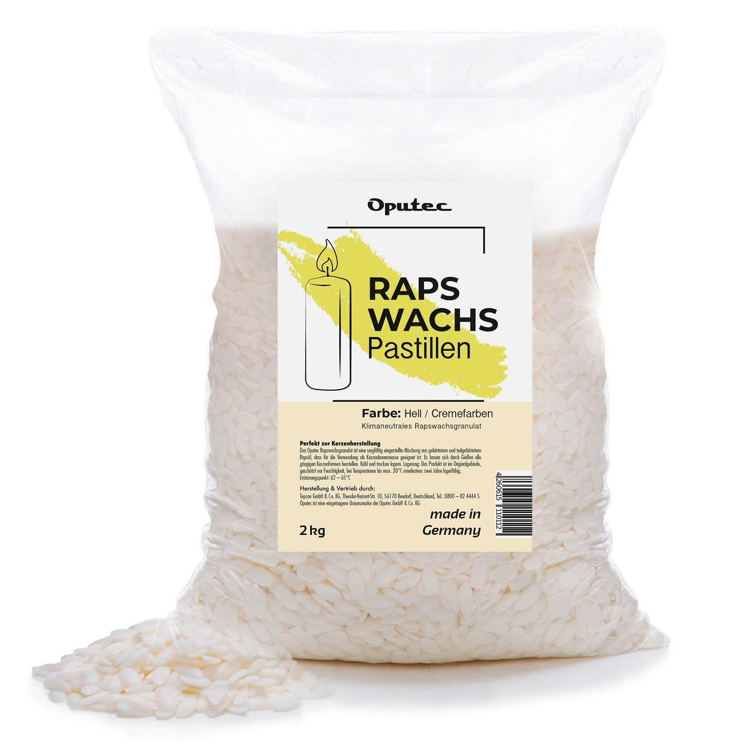 Oputec 2 kg cera de velas pastillas de colza cera de colza color crema velas cera