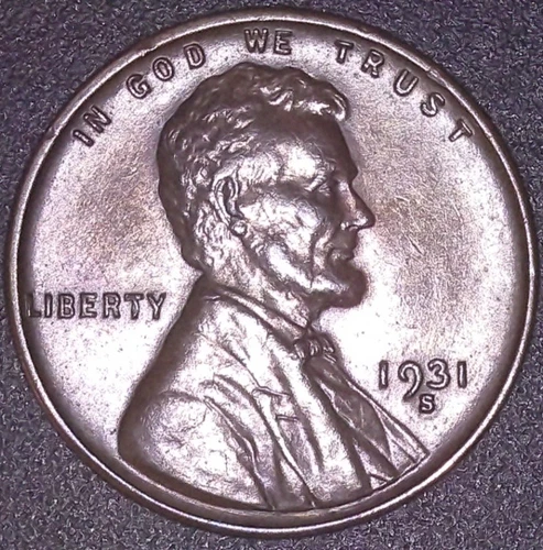 1931-S LINCOLN PENNY 1C ,  AU/UNC FULL WHEATS