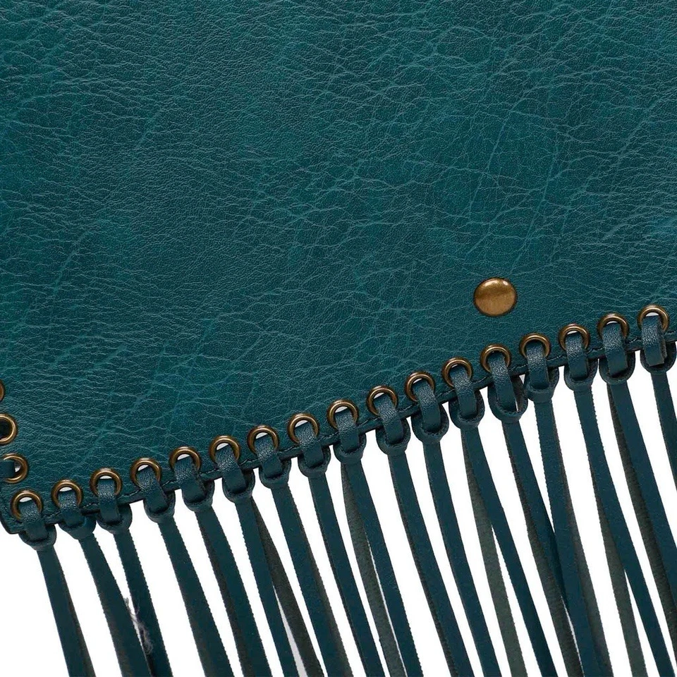 Bandolera Lacey Con Flecos - Verde azulado Nuevo con Etiquetas - Diseño Amperios - Cuero Vegano Foto 3 de 4