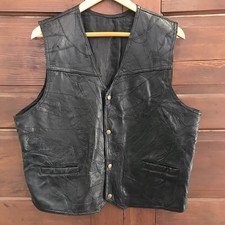 Duke Haband Men  s Leather Vest Xl Black Patchwork Biker Western Cowboy Vintage