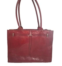 Buxton Vintage Leather Red Tote Laptop Case Multi Purpose Weekender Bag HAS WEAR