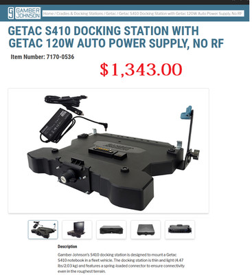 Getac 7170-0536 7160-0790-00 S410 Dock Station + 120W Auto Power Supply, No Rf