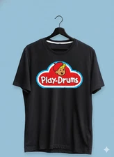 Play Drums Vintage Logo Black T-Shirt Music Graphic Tee - T559