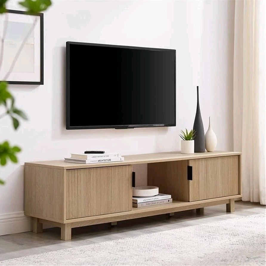 Arundo Fluted TV Stand for TVs up to 65 Inches, 58" TV Stand, Coastal Oak