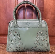 Patricia Nash RARE Sage Leather Studded Filigree PARIS Satchel MINT Condition