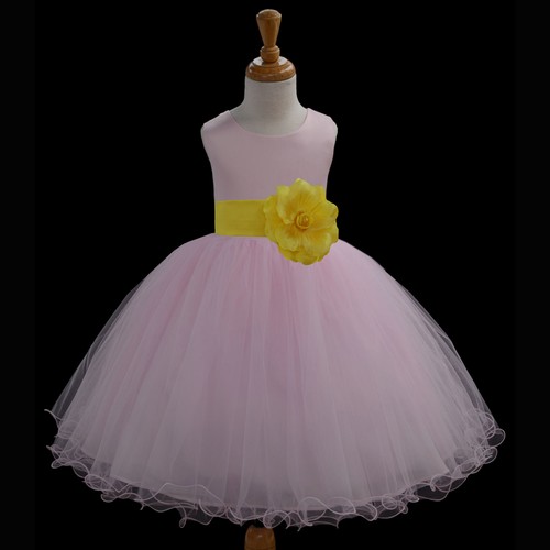 PINK TULLE WEDDING CUTE FLOWER GIRL DRESS COLOR CHOICE TIEBOW 12-18M 2 4 6 8 10 - Picture 47 of 58