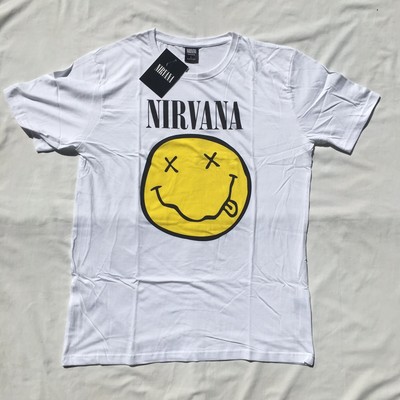 Nirvana White Band T Shirt Tee Band Kurt Cobain Happy Nevermind Nirvana White Band T Shirt Tee Band Kurt Cobain Happy Nevermind