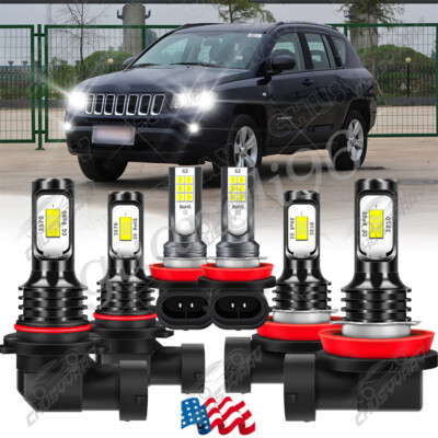 For Jeep Compass 2016 2017 2018 2019 2020 6X LED Headlight Fog Light White Bulbs