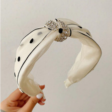 BRAND NEW WIDE HANDMADE CREAM ORGANZA AND RHINESTONE HEADBAND HAIR ACCESSORY