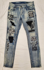 Copper Rivet Slim Fit Jeans Mens Size 34 x 32 Black and Denim Distressed