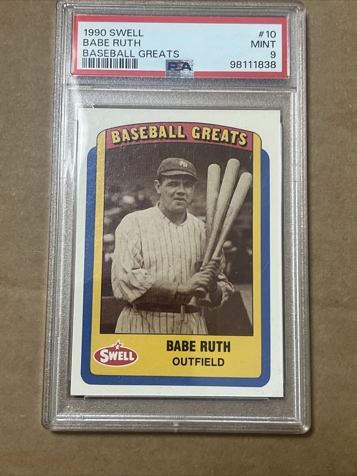 VERY RARE 1990 SWELL BABE RUTH BASEBALL GREATS #10 GRADED PSA 9 POP 6 W 2 HIGHER - Image 3 of 4