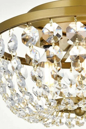 Flush Mount Crystal Chandelier Light Fixture Dining Room Bedroom Brass Color 10" - Picture 7 of 9