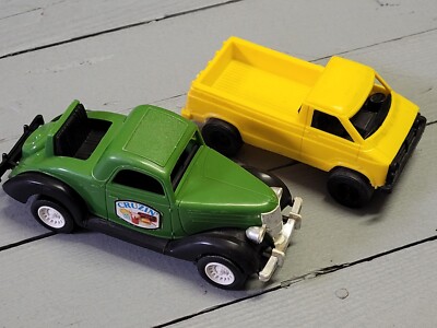 Vintage Strombecker Toy Cars 1936 Green Ford Coupe Yellow Pickup Truck Lot of 2