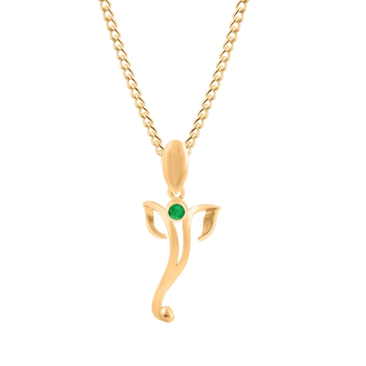 NATURAL EMERALD GEMSTONE 14 KT YELLOW GOLD LORD GANESHA PENDANT
