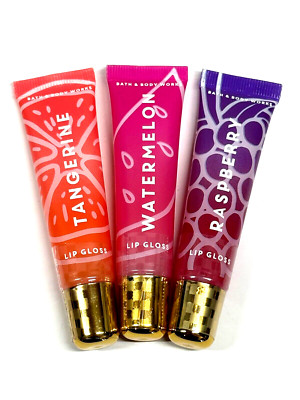 3 BATH & BODY WORKS LIP GLOSS SHINE GEL .47 fl oz WATERMELON RASPBERRY TANGERINE