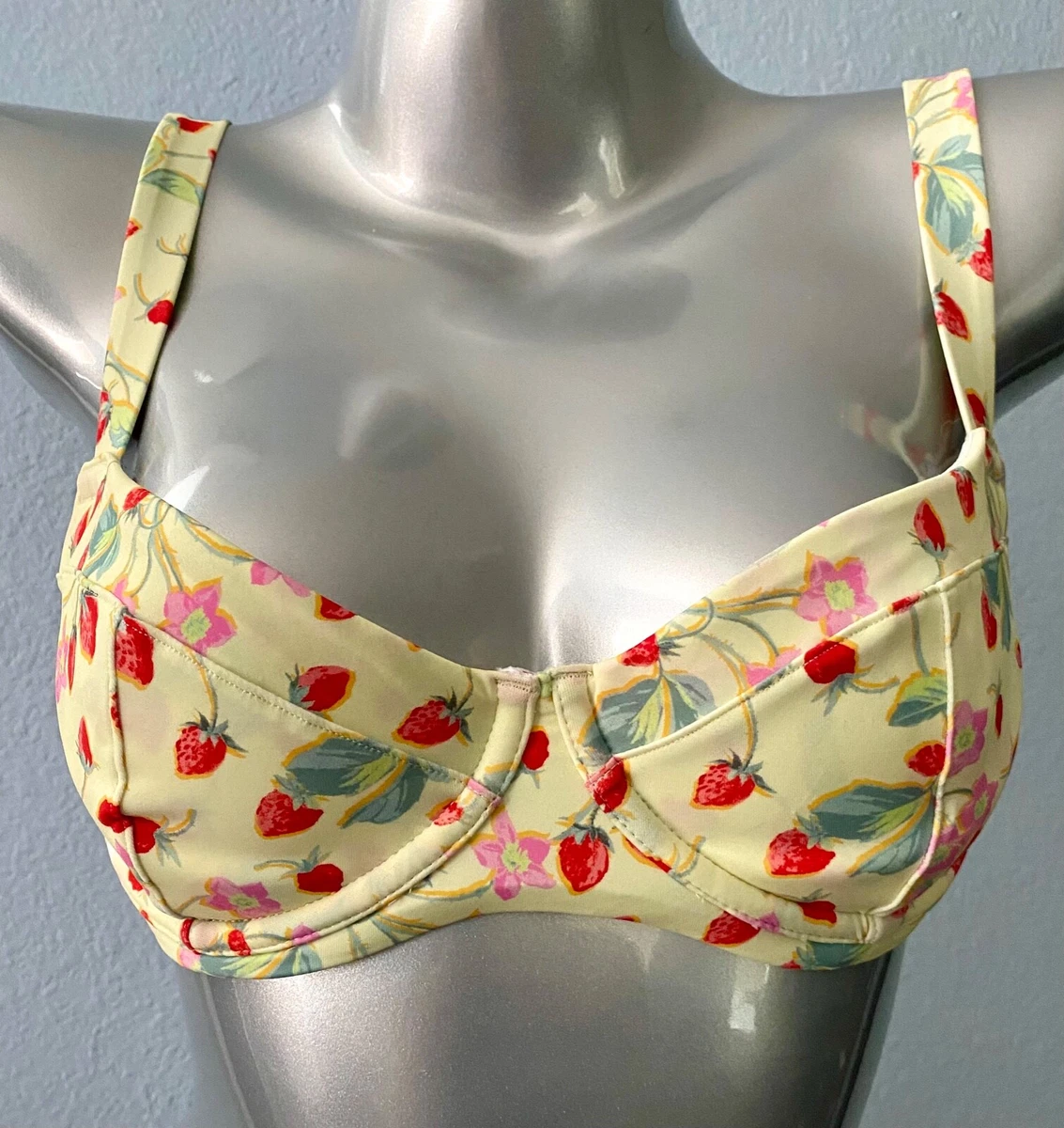 Victorias Secret Yellow Strawberry Wicked Underwire Sling Swim Bikini Top  32DD