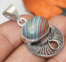 Rainbow Calsilica Gemstone Pendant 925 Silver Plated U311-D224
