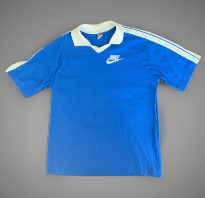 RARE 1980's Nike Polo Shirt Short Sleeve Original Single Stitch Blue Mens Size M