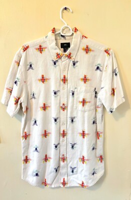 RARE OBEY WORLDWIDE MEN'S BUTTON UP - WOVEN W/MULTIPLE COLOR PATTERNS - SIZE M 