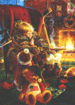 Hockey Boy by Fire Holiday Card