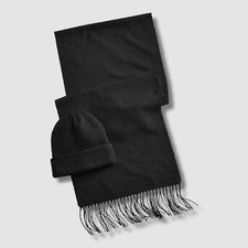  40 Club Room Men's Black Neck Warmer Solid Knit Beanie Hat Scarf Set OS