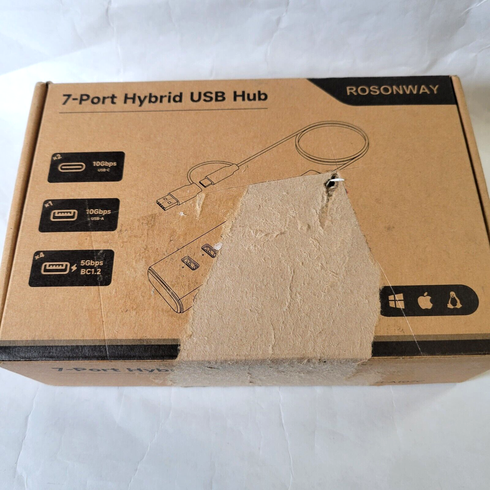 Rosonway 7-Port USB 3.2 Gen 2 Hub with 10Gbps Speed & 3.3ft Cable