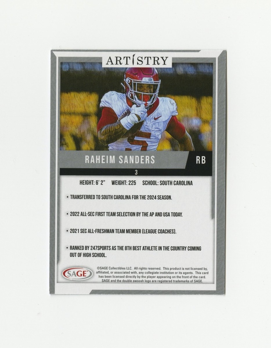2024 Sage Artistry Football Raheim Sanders Blue #3 South Carolina