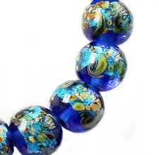 Handmade Lampwork Glass Beads Sparkling Blue 12mm Round 4 Beads (#a4rr)