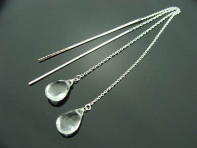 Natural Crystal Quartz Faceted Pear Shape Long Handmade Dangle Threader Earrings