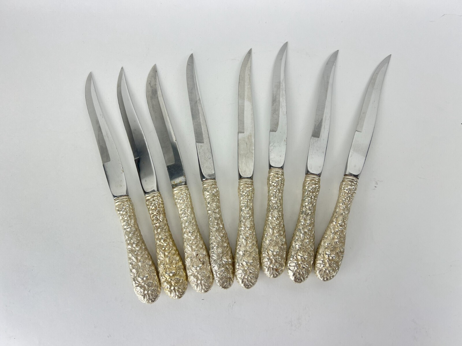 Vintage Sterling Silver Stieff Rose Steak Knives - Set of 8 - 8.25" Original Box
