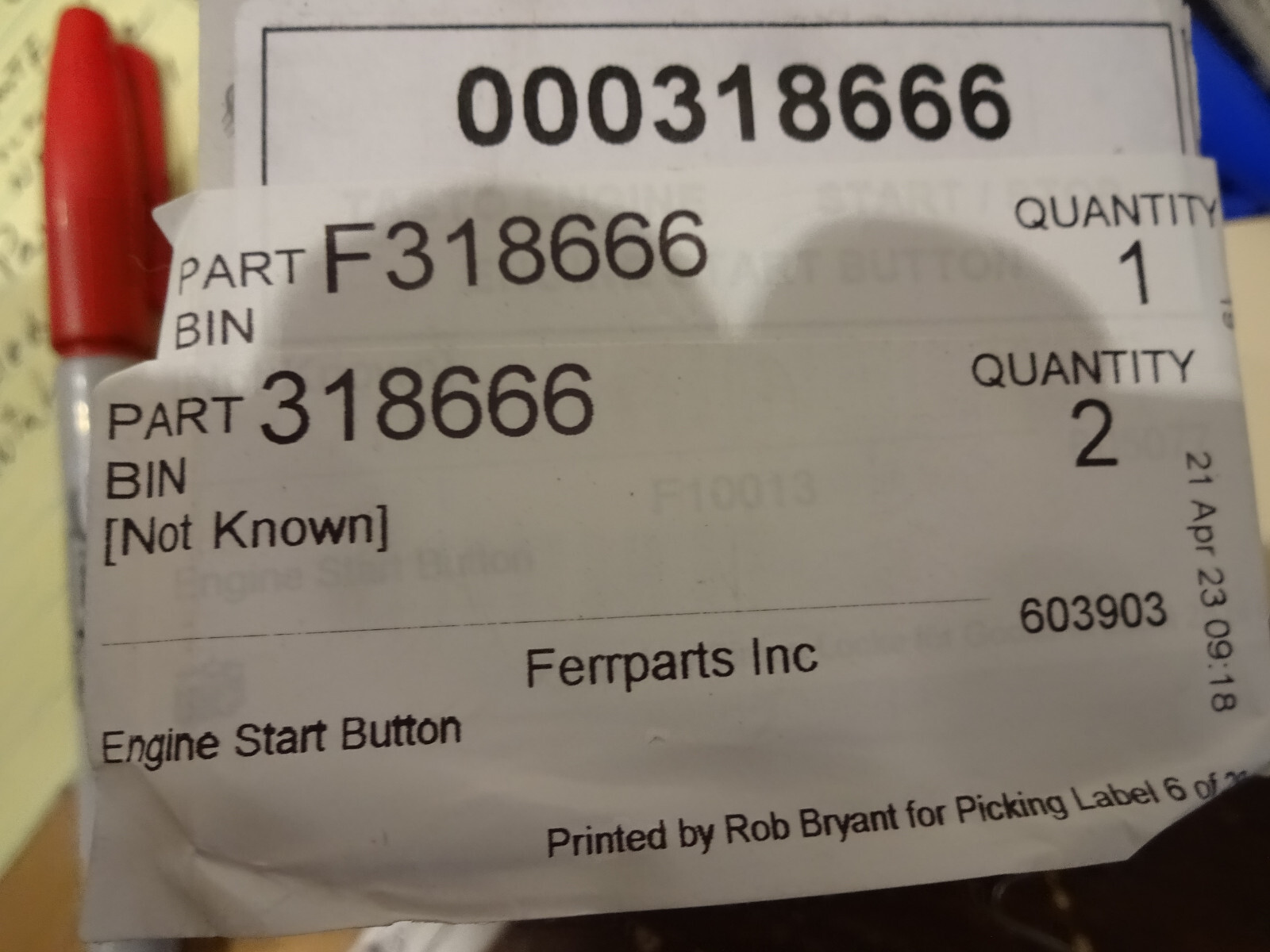 Ferrari  488 Engine Start Button (NEW) P/N 318666
