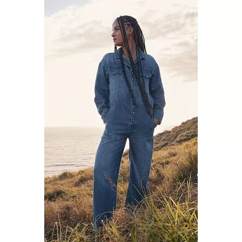 We the Free People Care FP Townes Blue Denim Coverall Jumpsuit Size S NEW