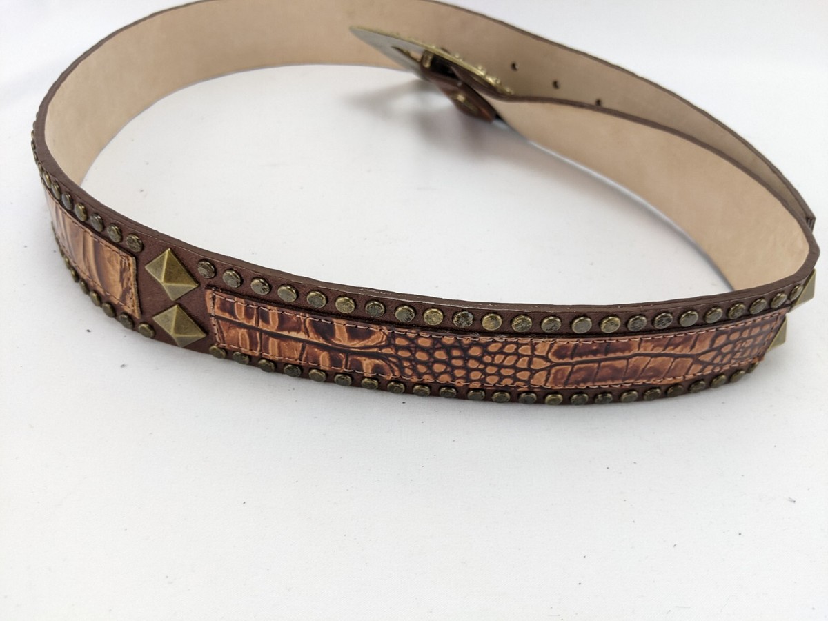 leatherock brown textured croc gator Embellished, stud  display picture 2