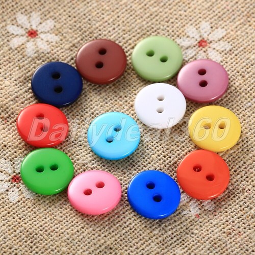 100Pcs 9/10/15mm Candy Color 2 Holes Sewing Round Buttons Scrapbooking Resin - Picture 2 of 10