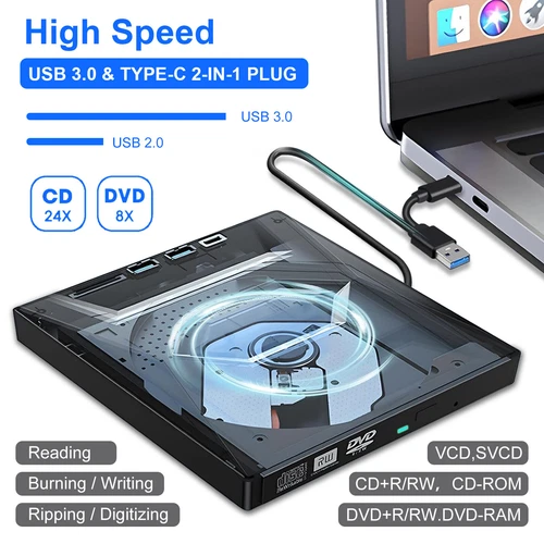 7in1 USB 3.0 Externes Laufwerk DVD CD UHD 4K Brenner Player Type-C für Laptop PC - Bild 2 von 15