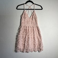 Womens Baby Pink Lace Dress Babydoll Short Coquette Homecoming Hoco Y2K Sz XS