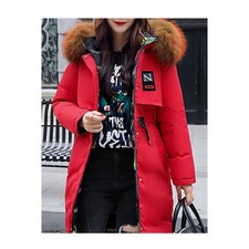 Women Hooded Collar Soft Cotton Padded Winter Jacket - Red