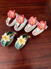 ALII HAWAII Porcelain HIBISCUS & PLUMERIA FLOWER  Napkin Holders   6   NWT