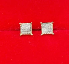 10k Gold Micro-pave Square Shape Diamond Earrings Men/ Ladies
